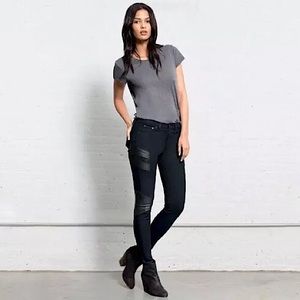 Rag & Bone Halifax Motocross Leather Trim Skinny Jeans 26 Midnight Blue